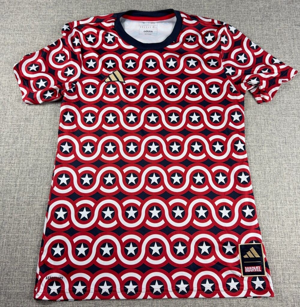 adidas Marvel Captain America MLS Pre Match Soccer Jersey Mens M HT3237